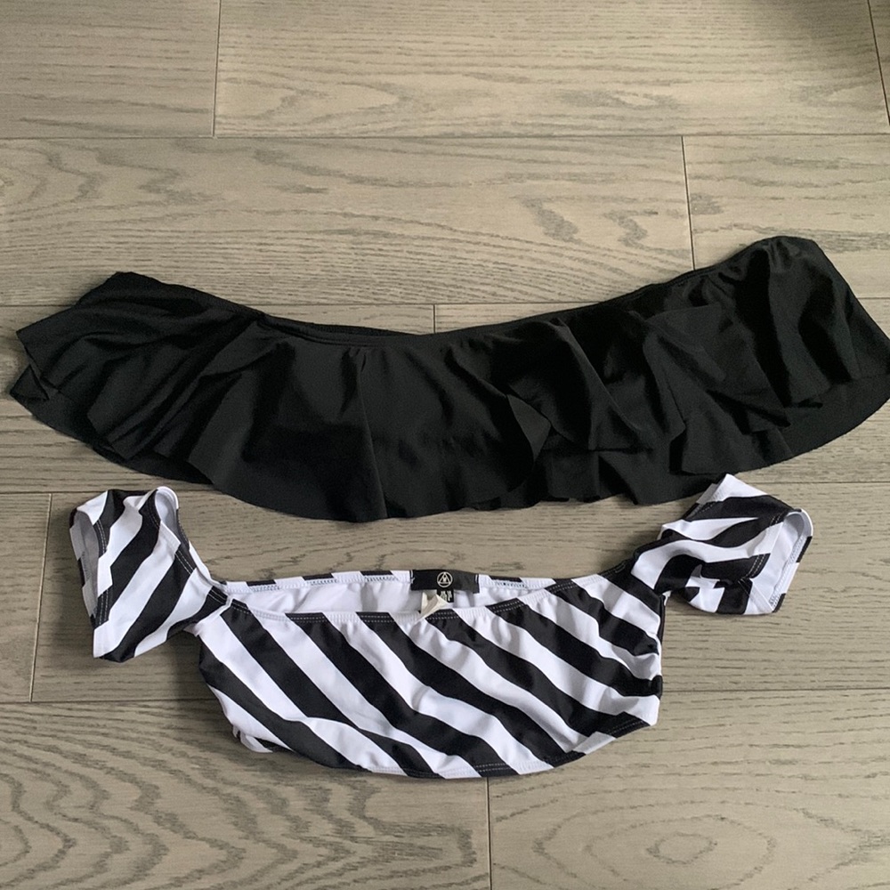 Two Off the Shoulder Bathing Suit Tops in Size 6 and M